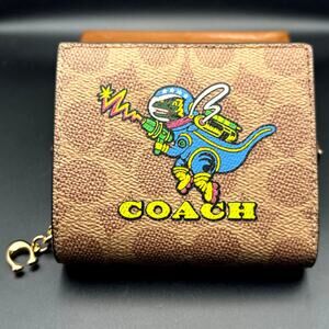 Coach CW463 Women’s Snap Wallet Signature Canvas Cosmic Rexy Astronaut Print NWT